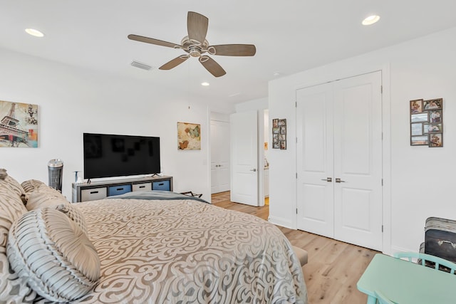 101 Windrow Way Lot 255, Watersound, FL 32461 - bedroom featuring light wood-type flooring, recessed lighting, a closet, and ceiling fan