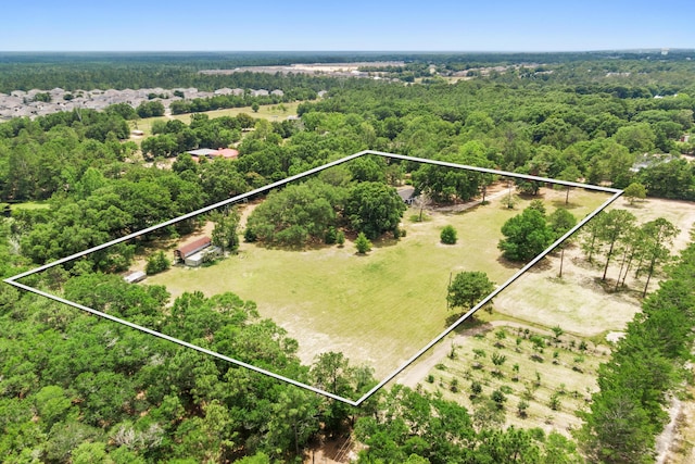 540 John King Rd, Crestview, FL 32539 - aerial view of property's location with property parcel outlined and a heavily wooded area