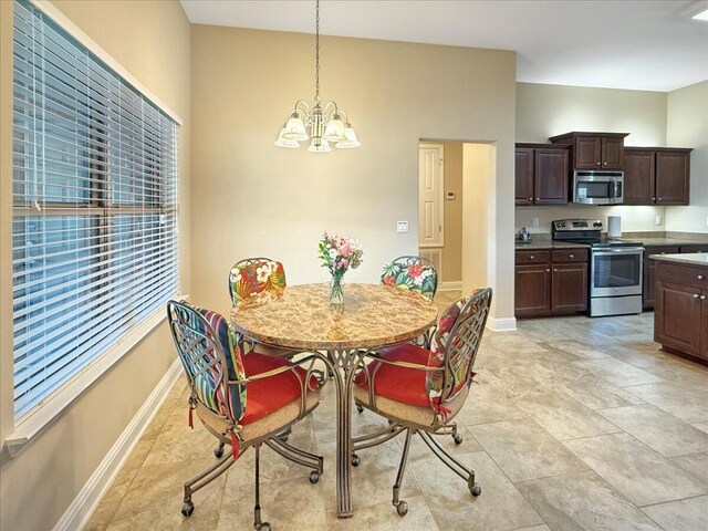 8296 Randall Dr, Navarre, FL 32566 - dining space with a chandelier and baseboards