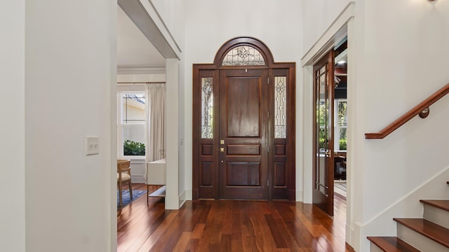 3208 Magnolia Islands Blvd, Panama City Beach, FL 32408 - foyer featuring stairs, dark wood finished floors, and baseboards
