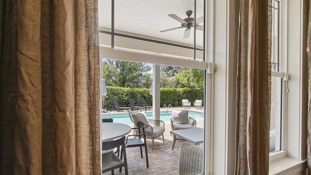 3208 Magnolia Islands Blvd, Panama City Beach, FL 32408 - dining space with a ceiling fan and brick patterned flooring