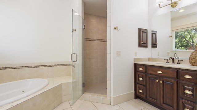 3208 Magnolia Islands Blvd, Panama City Beach, FL 32408 - full bath featuring a shower stall, a jetted tub, tile patterned flooring, vanity, and baseboards