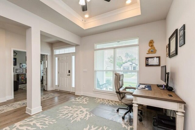 514 Mary Lou Way, Crestview, FL 32539 - home office featuring wood finished floors, plenty of natural light, ceiling fan, baseboards, and recessed lighting
