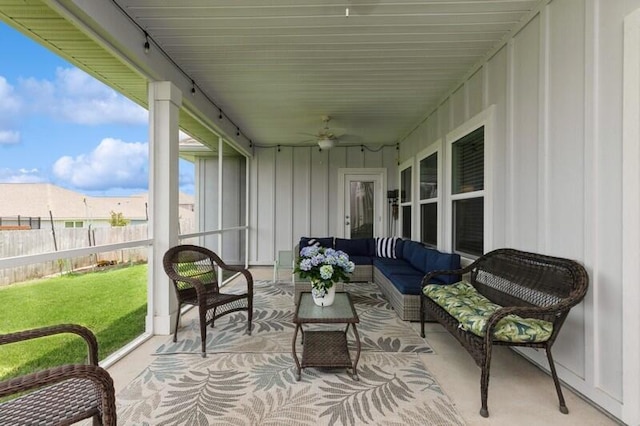 514 Mary Lou Way, Crestview, FL 32539 - sunroom featuring a ceiling fan and outdoor lounge area