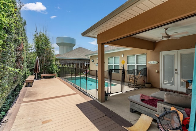 1961 Chesapeake Rdg, Fort Walton Beach, FL 32547 - view of swimming pool with french doors, a patio, a fenced backyard, and a ceiling fan