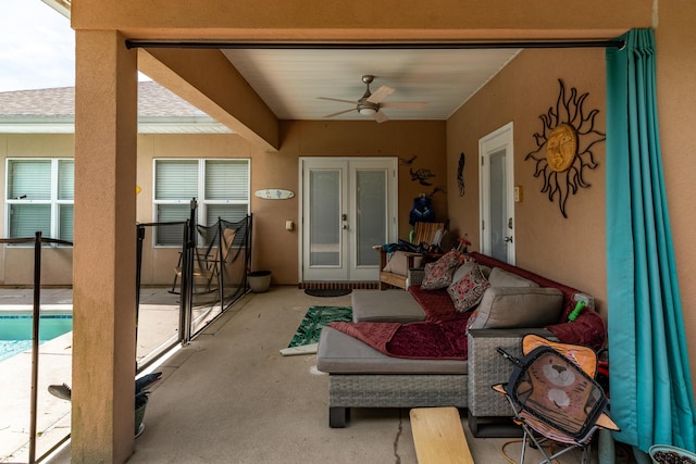 1961 Chesapeake Rdg, Fort Walton Beach, FL 32547 - view of patio / terrace featuring french doors, a ceiling fan, and an outdoor pool
