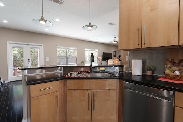 1961 Chesapeake Rdg, Fort Walton Beach, FL 32547 - kitchen featuring dishwasher, recessed lighting, a peninsula, a ceiling fan, and dark wood finished floors