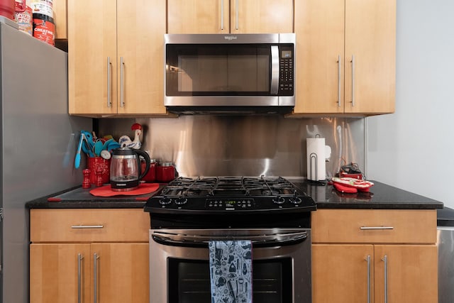 1961 Chesapeake Rdg, Fort Walton Beach, FL 32547 - kitchen featuring appliances with stainless steel finishes, decorative backsplash, and light brown cabinetry