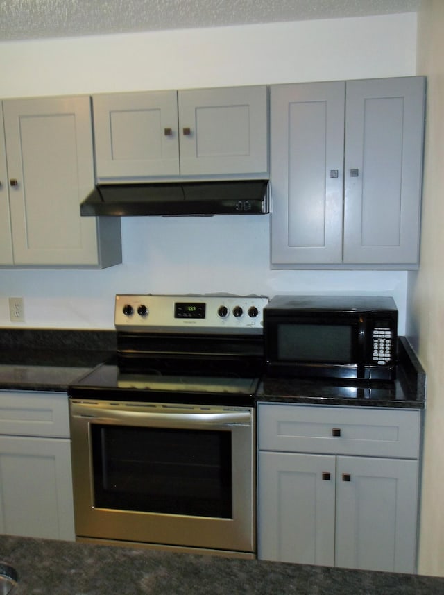 302 Olympia Ct, Fort Walton Beach, FL 32547 - kitchen with electric range, under cabinet range hood, and black microwave