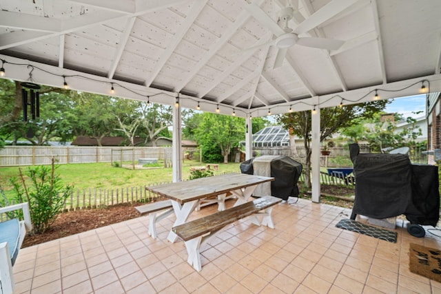 197 Country Club Rd, Shalimar, FL 32579 - view of patio / terrace with outdoor dining space, a ceiling fan, and a grill