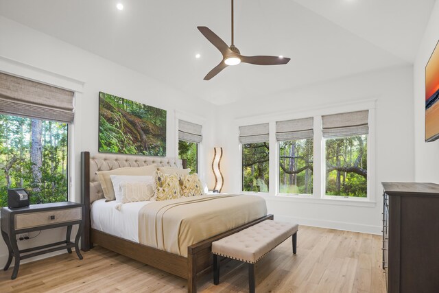 1807 Lost Cove Ct, Panama City Beach, FL 32413 - bedroom with light wood-style flooring, recessed lighting, a ceiling fan, and baseboards