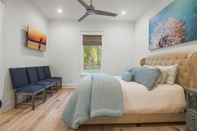 1807 Lost Cove Ct, Panama City Beach, FL 32413 - bedroom featuring crown molding, wood finished floors, baseboards, recessed lighting, and a ceiling fan