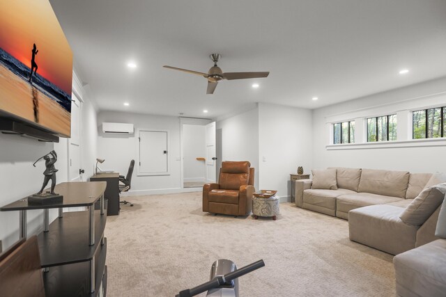 1807 Lost Cove Ct, Panama City Beach, FL 32413 - living area with a ceiling fan, carpet floors, recessed lighting, and a wall unit AC