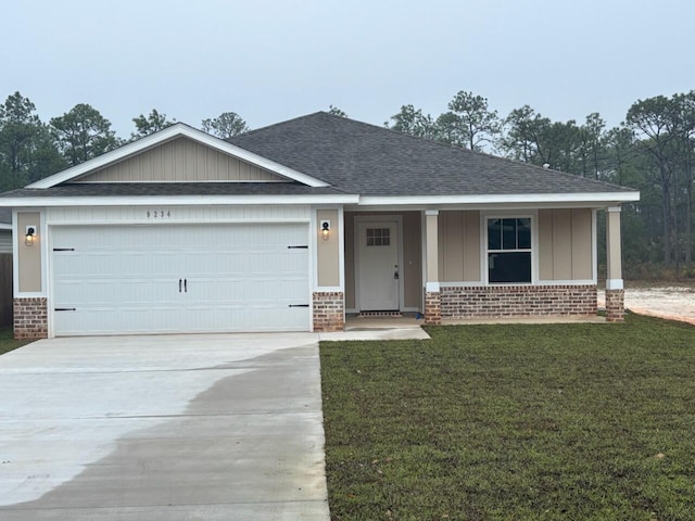 view of front of home with brick siding, roof with shingles, and concrete driveway