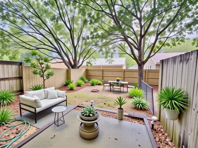 1413 Beaver Run Rd Unit 7, Niceville, FL 32578 - fenced backyard with a patio and outdoor lounge area
