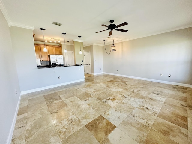 305 Mattie M Kelly Blvd, Destin, FL 32541 - unfurnished living room featuring ceiling fan, baseboards, and ornamental molding