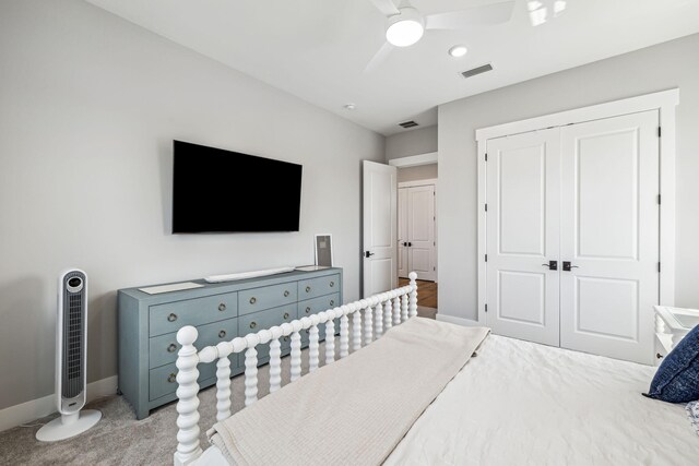1926 Pathways Dr, Inlet Beach, FL 32461 - bedroom featuring light colored carpet, a closet, baseboards, and a ceiling fan