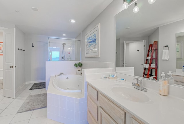 8601 Surf Dr Unit 2W, Panama City Beach, FL 32408 - full bath with tile patterned flooring, a shower stall, a jetted tub, vanity, and toilet