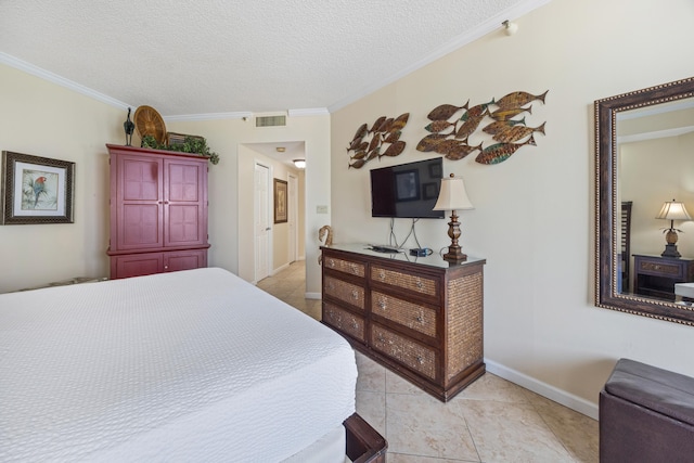 1096 Scenic Gulf Dr Unit 606, Miramar Beach, FL 32550 - bedroom featuring a textured ceiling, light tile patterned floors, crown molding, and baseboards