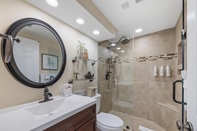 1096 Scenic Gulf Dr Unit 606, Miramar Beach, FL 32550 - full bathroom with a shower stall, toilet, vanity, and recessed lighting