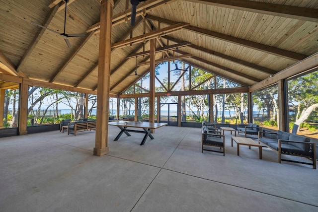 view of patio featuring outdoor lounge area and a gazebo