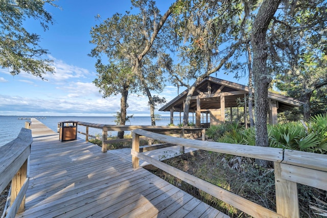 dock area with a water view