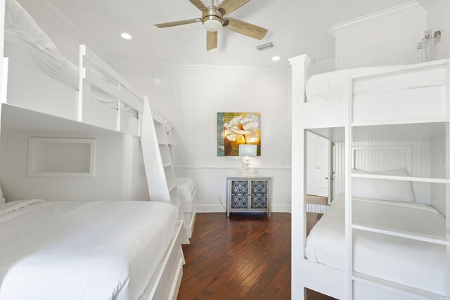 4782 Ocean Blvd, Destin, FL 32541 - bedroom featuring hardwood / wood-style flooring, crown molding, recessed lighting, and a ceiling fan