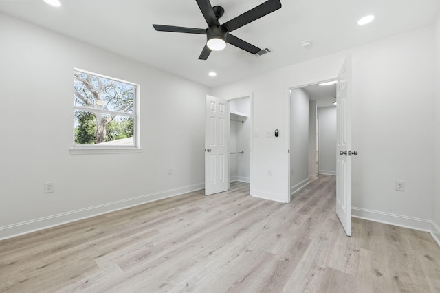 20 NW Higdon Ct, Fort Walton Beach, FL 32547 - unfurnished bedroom featuring light wood finished floors, baseboards, recessed lighting, and ceiling fan