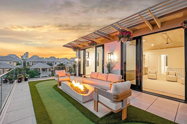 238 Sand Oaks Cir, Santa Rosa Beach, FL 32459 - view of patio with an outdoor living space with a fire pit, a pergola, and a residential view