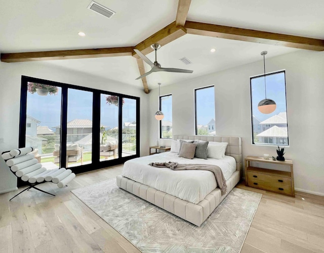238 Sand Oaks Cir, Santa Rosa Beach, FL 32459 - bedroom featuring access to outside, light wood-type flooring, recessed lighting, baseboards, and a ceiling fan