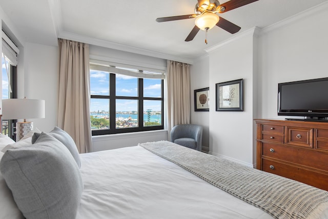 10 Harbor Blvd Unit E409, Destin, FL 32541 - bedroom with ornamental molding, baseboards, and a ceiling fan
