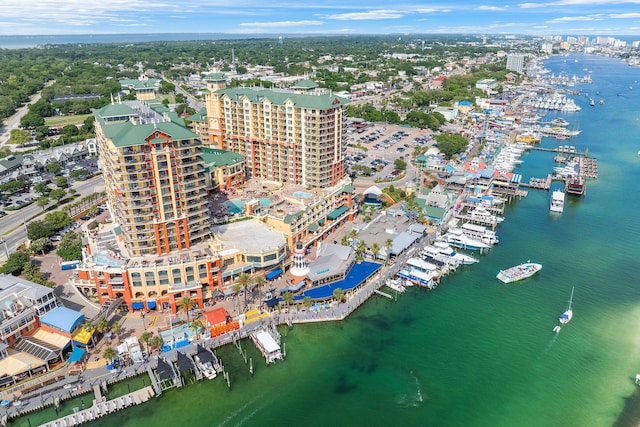 10 Harbor Blvd Unit E409, Destin, FL 32541 - aerial view of property's location with a large body of water, nearby urban area, and numerous boat docks