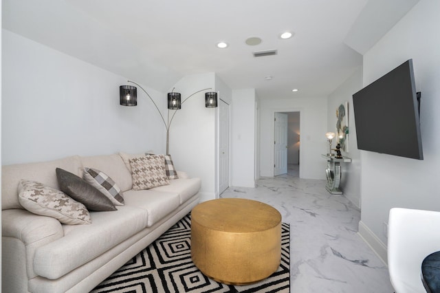 6290 Augusta Cv, Destin, FL 32541 - living area with light marble finish floors, recessed lighting, and baseboards
