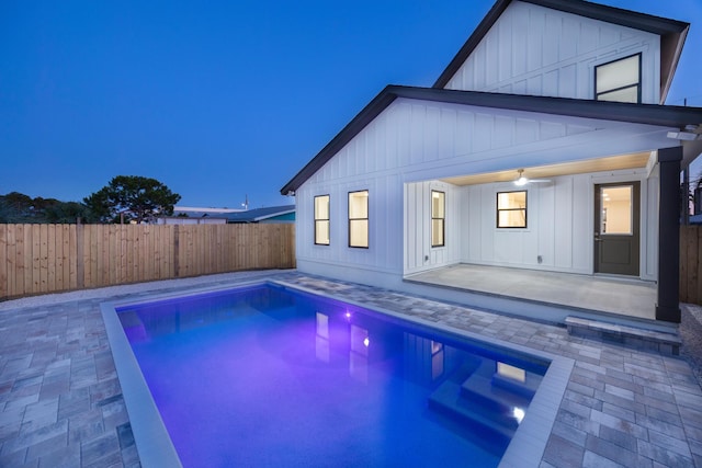 6424 Sunset Ave, Panama City Beach, FL 32408 - view of swimming pool with a patio area, a fenced backyard, and a ceiling fan
