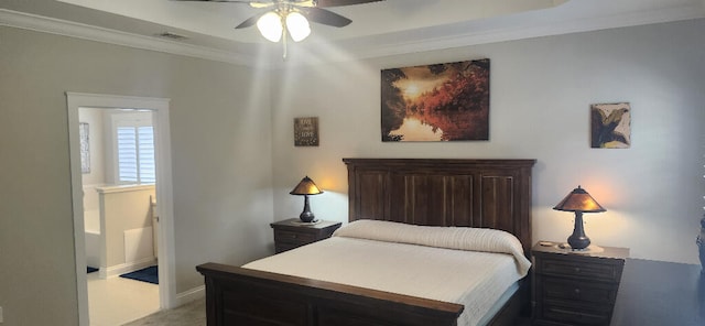 3100 Oriole Dr, Gulf Breeze, FL 32563 - carpeted bedroom with ornamental molding, baseboards, and ceiling fan