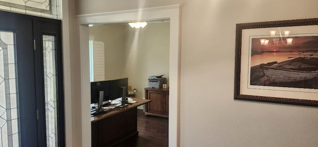 3100 Oriole Dr, Gulf Breeze, FL 32563 - office featuring dark wood finished floors and a chandelier