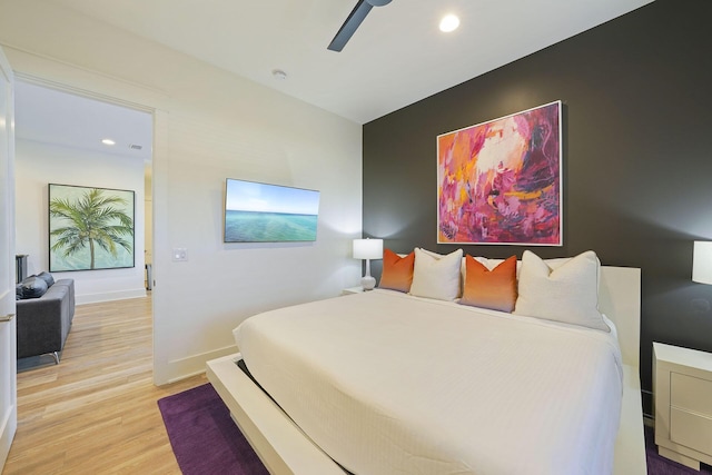 336 S Holiday Rd, Destin, FL 32550 - bedroom featuring light wood finished floors, recessed lighting, baseboards, and a ceiling fan