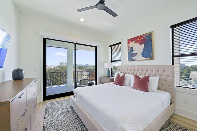336 S Holiday Rd, Destin, FL 32550 - bedroom featuring access to outside, light wood-style floors, baseboards, and ceiling fan