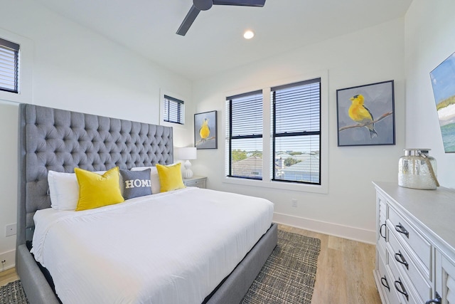 336 S Holiday Rd, Destin, FL 32550 - bedroom featuring light wood-style floors, baseboards, recessed lighting, and ceiling fan