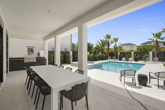 336 S Holiday Rd, Destin, FL 32550 - view of pool featuring a patio, a fenced backyard, and a pool with connected hot tub