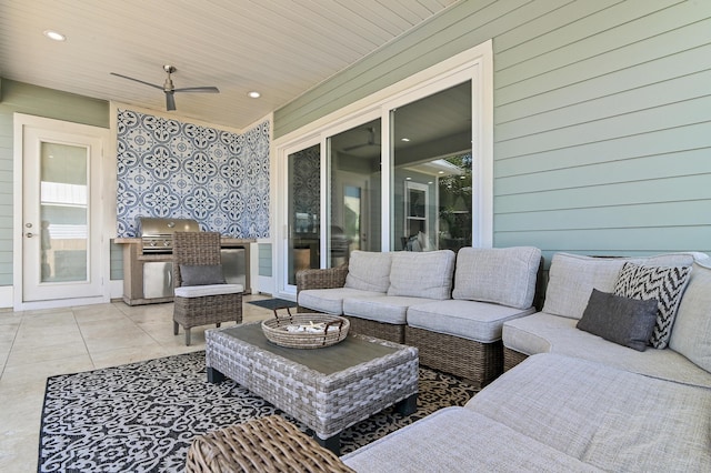 92 Maple St, Santa Rosa Beach, FL 32459 - view of patio featuring exterior kitchen, an outdoor hangout area, and ceiling fan