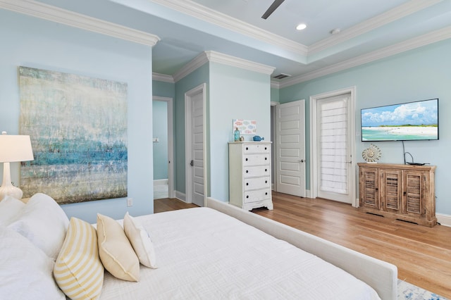 92 Maple St, Santa Rosa Beach, FL 32459 - bedroom with wood finished floors, ornamental molding, recessed lighting, and a ceiling fan
