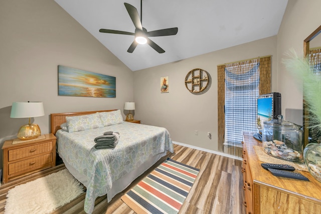 17614 Front Beach Rd Unit D13, Panama City Beach, FL 32413 - bedroom with lofted ceiling, light wood-style floors, ceiling fan, and baseboards