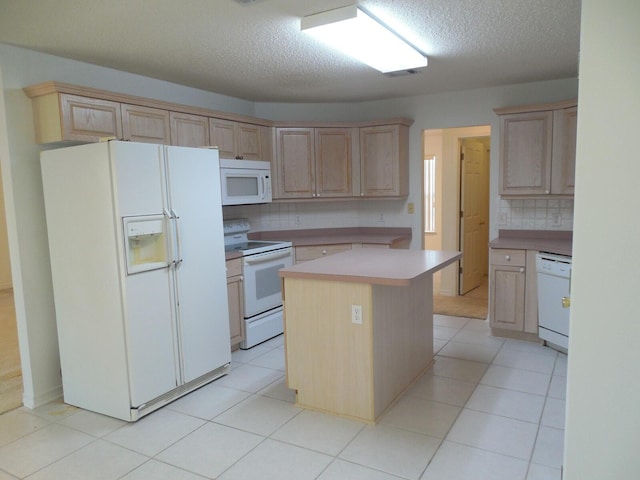 2095 Jessica Way, Navarre, FL 32566 - kitchen with white appliances, light brown cabinets, tasteful backsplash, and a textured ceiling