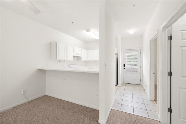 34 Herons Watch Way Unit 1203, Santa Rosa Beach, FL 32459 - kitchen with light countertops, white cabinetry, light carpet, under cabinet range hood, and baseboards
