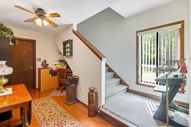 2509 S Lakeview Dr, Crestview, FL 32536 - foyer entrance featuring plenty of natural light, stairway, light wood-type flooring, and a ceiling fan