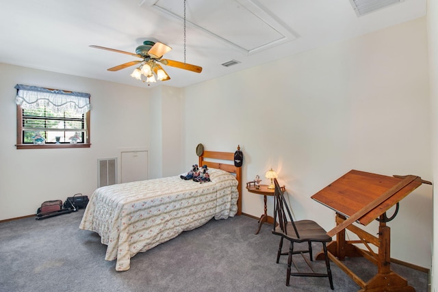 2509 S Lakeview Dr, Crestview, FL 32536 - carpeted bedroom featuring attic access, baseboards, and ceiling fan