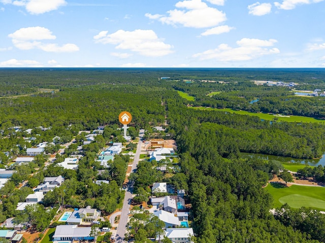 515 Seacrest Dr, Inlet Beach, FL 32461 - aerial overview of property's location with a heavily wooded area, nearby suburban area, a local golf course, and a large body of water