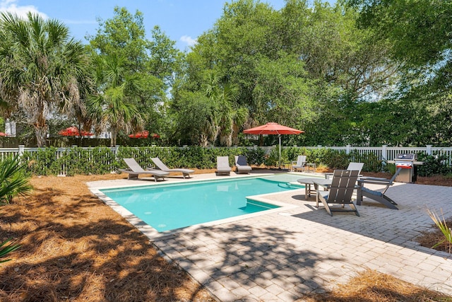515 Seacrest Dr, Inlet Beach, FL 32461 - view of pool with a patio area, a fenced backyard, and view of wooded area