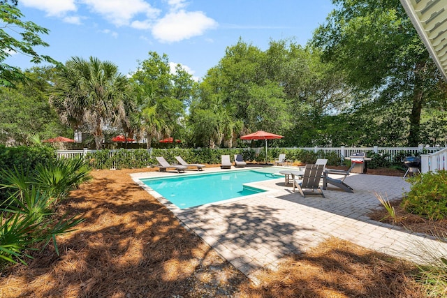 515 Seacrest Dr, Inlet Beach, FL 32461 - view of pool featuring a patio area, a fenced backyard, and view of wooded area